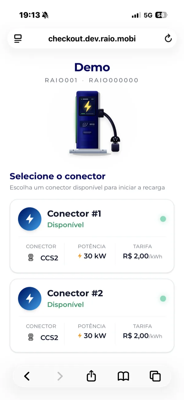 Tela do checkout mostrando a seleção do conector disponível