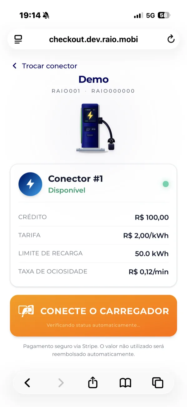 Tela pedindo para conectar o carregador ao veículo